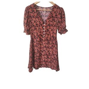Free People Flower Fields Mini Dress Floral XS Cottagecore Romantic Shabby Boho